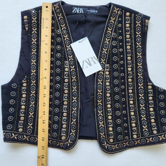 As Seen On The Bachelor Zara Black & Gold Embroidered Vest Sequins Bling Glam - Picture 7 of 8